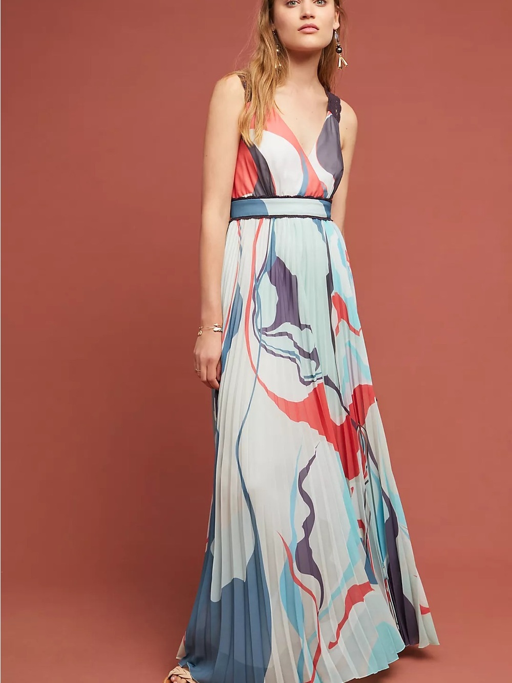 Anthropologie Pleated Atelier Maxi Dress by Geisha Designs 10 Petite